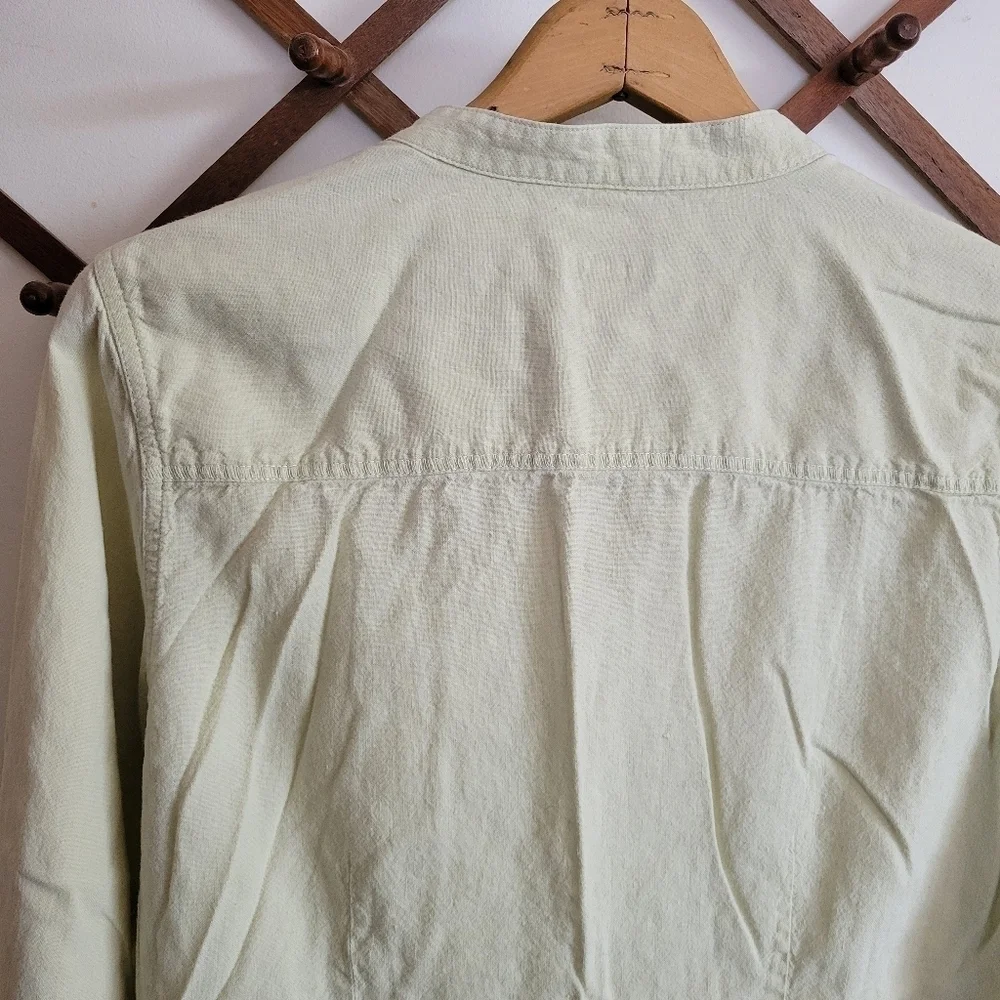 J. Jill Linen Cotton Long Sleeve Button Down Tunic Light Green M Medium